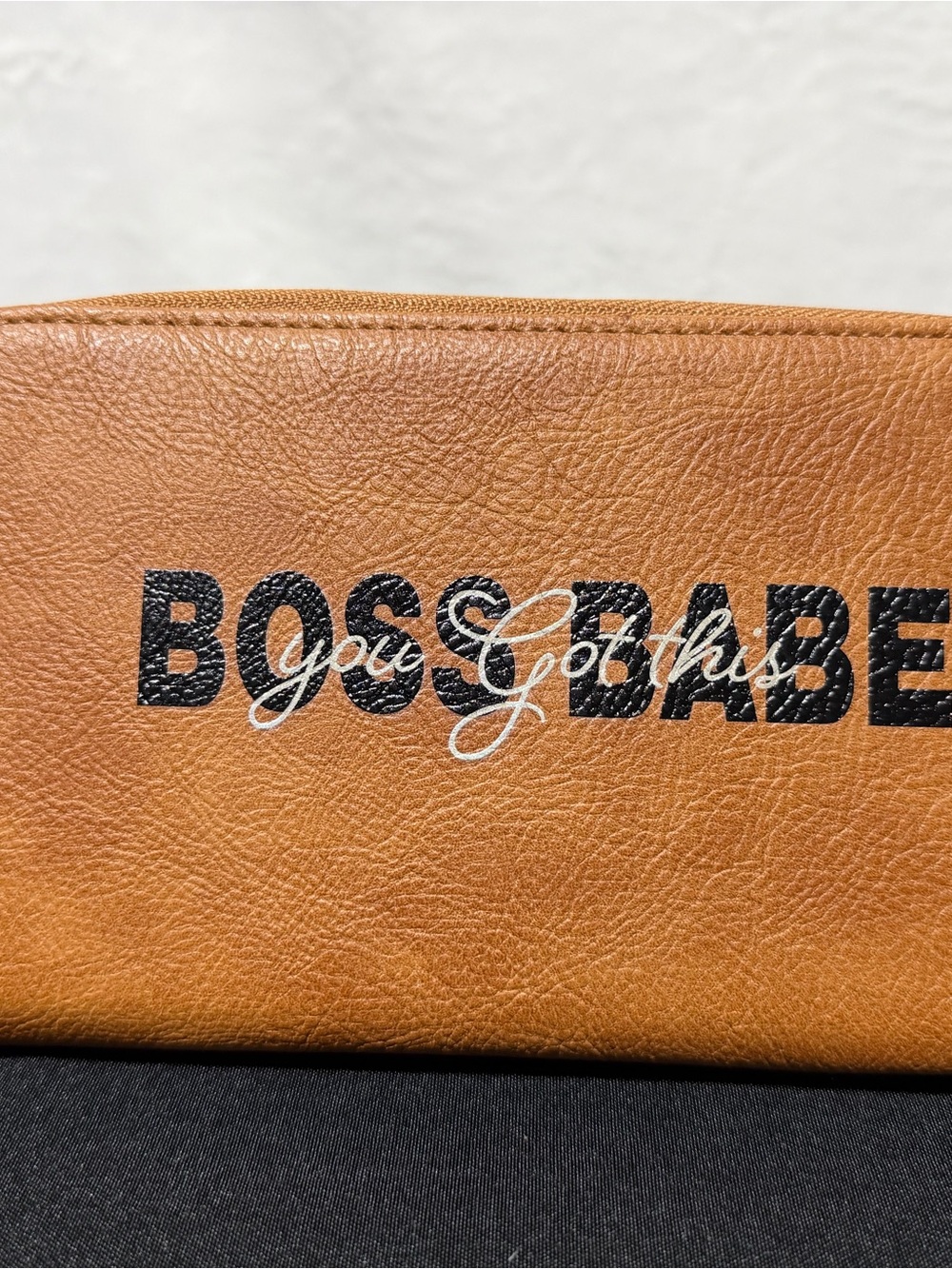 thirty-one caramel distressed Wallet with Black and White 'Boss Babe' Print